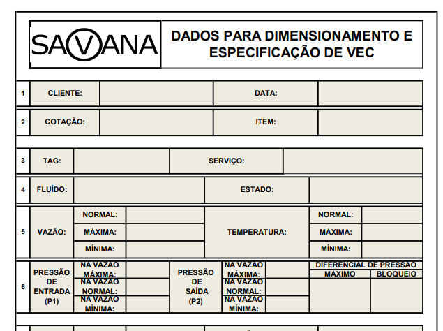 DADOS PARA DIMENSIONAMENTO E ESPECIFICAÇÃO DE VEC